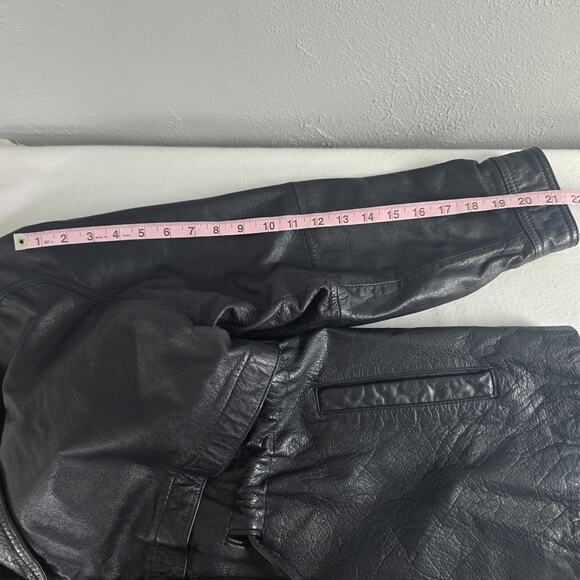 Wilson Leather Jacket Women M Black Button Drawstring Tie Shawl Biker‎ 90s City - Picture 7 of 10